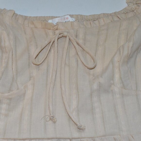 Urban Romantic Boho Square Neck Ruched Short Sleeve Ruffle Top Size L - Picture 7 of 10